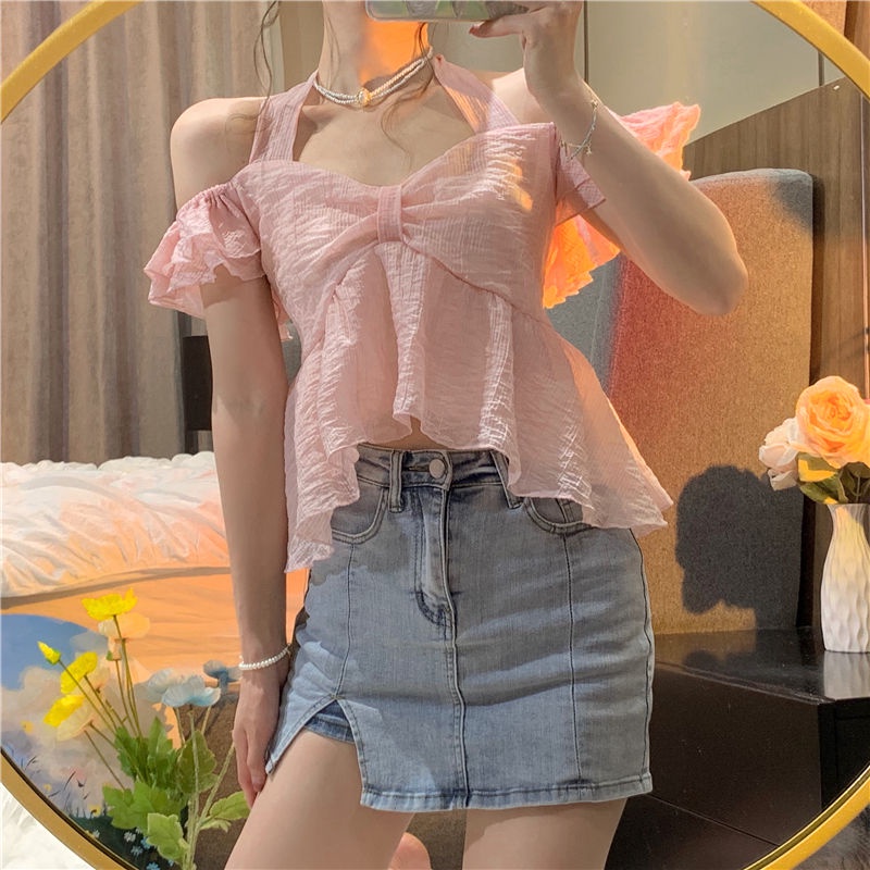 Áo Trễ Vai Tay Ngắn Phong Cách Pháp Thời Trang Quyến Rũ Cho Nữ