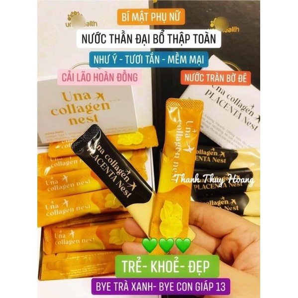 Nước Uống Collagen Una Collagen Placenta Nest Unihealth Giúp Đẹp Da Tăng Cường Sức Khoẻ Hộp 28 Gói