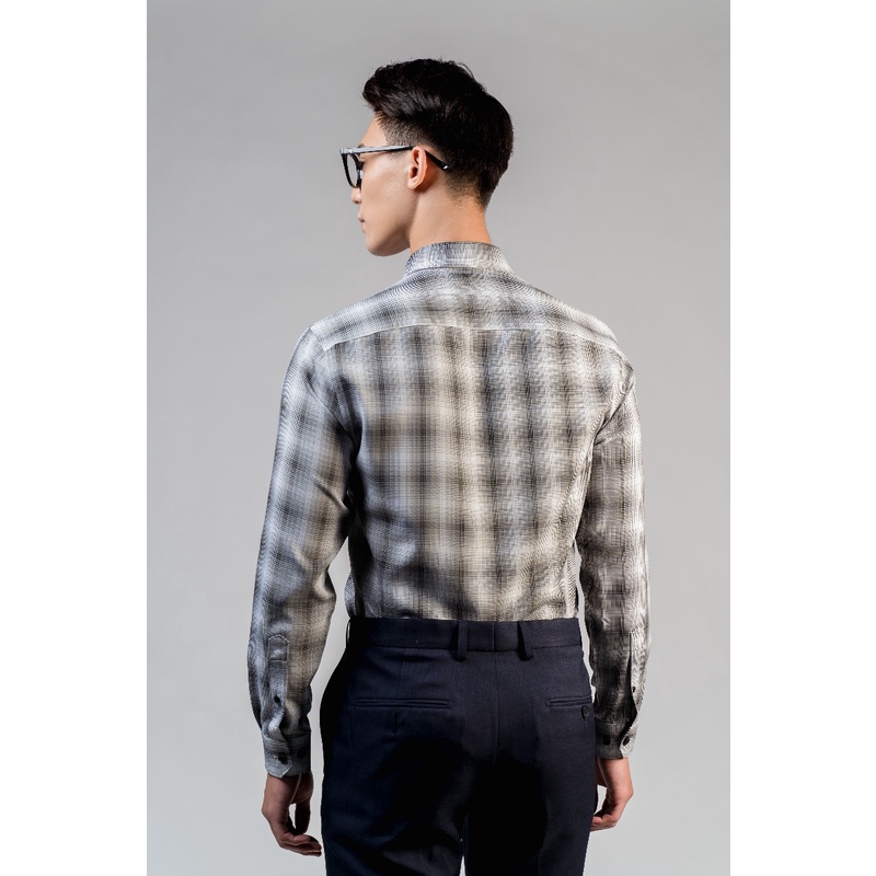 Áo sơ mi nam dài tay OWEN AS23354D somi công sở vải café cao cấp màu sọc caro loang trắng đen dáng ôm tà lượn không túi
