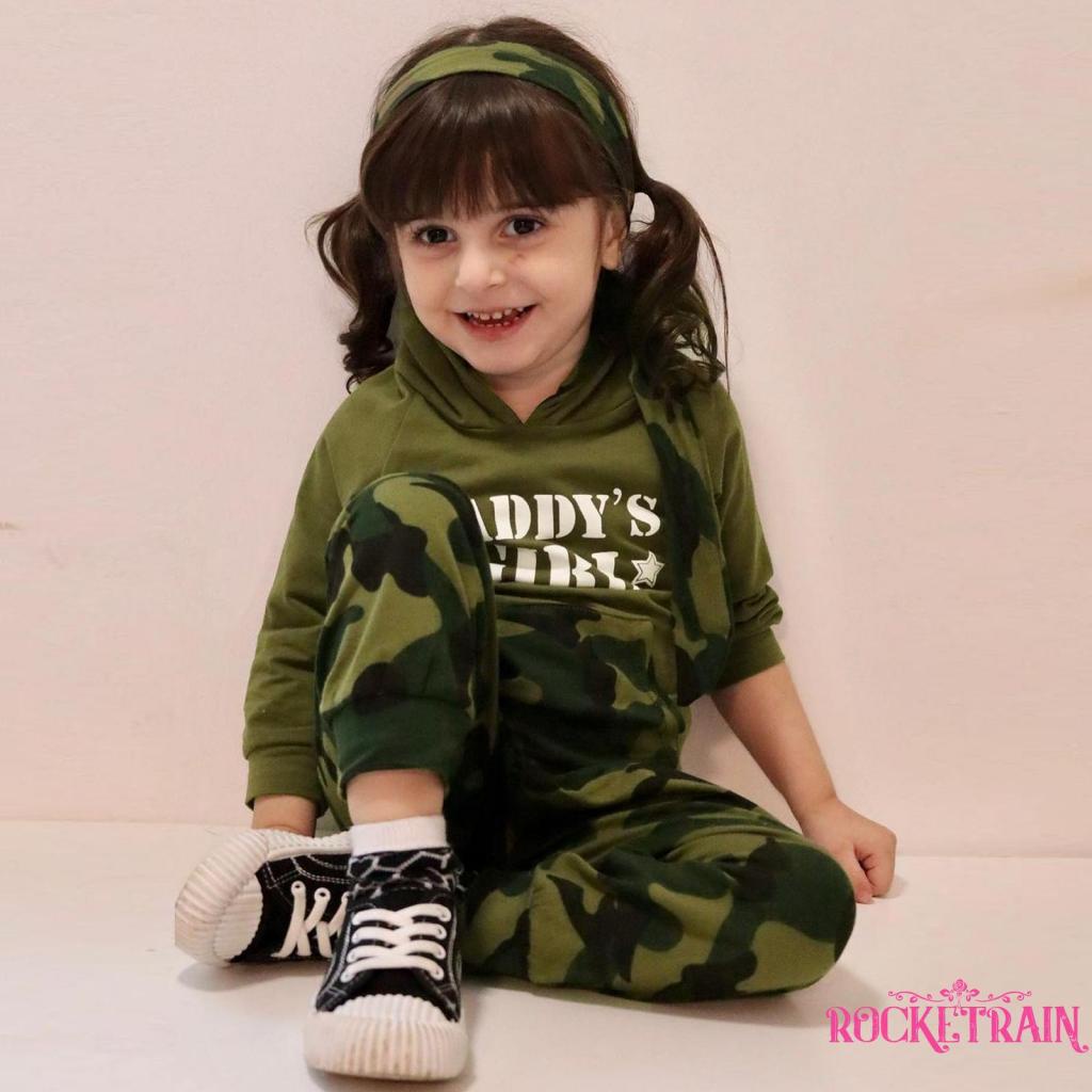 Set 2 món áo hoodie tay dài in chữ + quần dài họa tiết rằn ri cho bé gái 6 tháng tuổi
