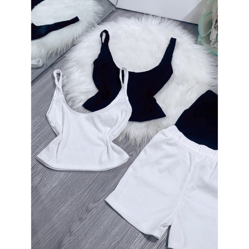 Set áo 2 dây quần đùi tập gym, đi chơi freesize dưới 52kg hai màu xinh xắn PC (2 món) alohashop91