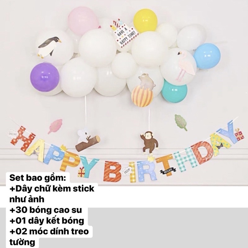 Dây chữ Happy Birthday Kèm sticker và bóng trang trí sinh nhật