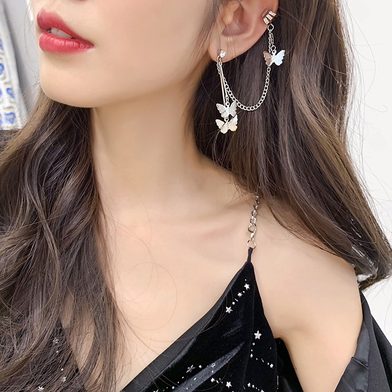 Bông tai dáng dài trang trí họa tiết hình bươm bướm phong cách hợp thời trang cho nữ