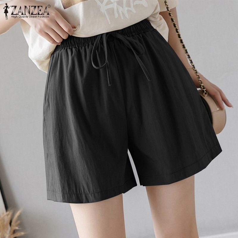 Quần Short Cotton Lưng Thun Ống Rộng Đơn Giản ZANZEA Dành Cho Nữ