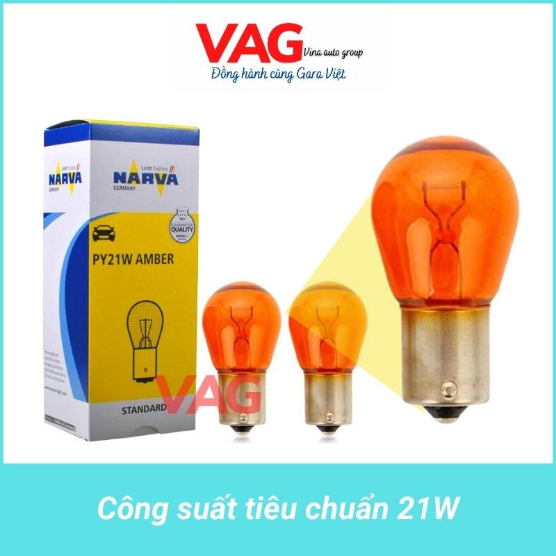 [Chính hãng] Bóng đèn xi nhan chân cài, lệch 3/4 sứ vàng chuẩn zin theo xe, màu vàng PY21W 12V NARVA từ Đức (Giá 1 bóng)