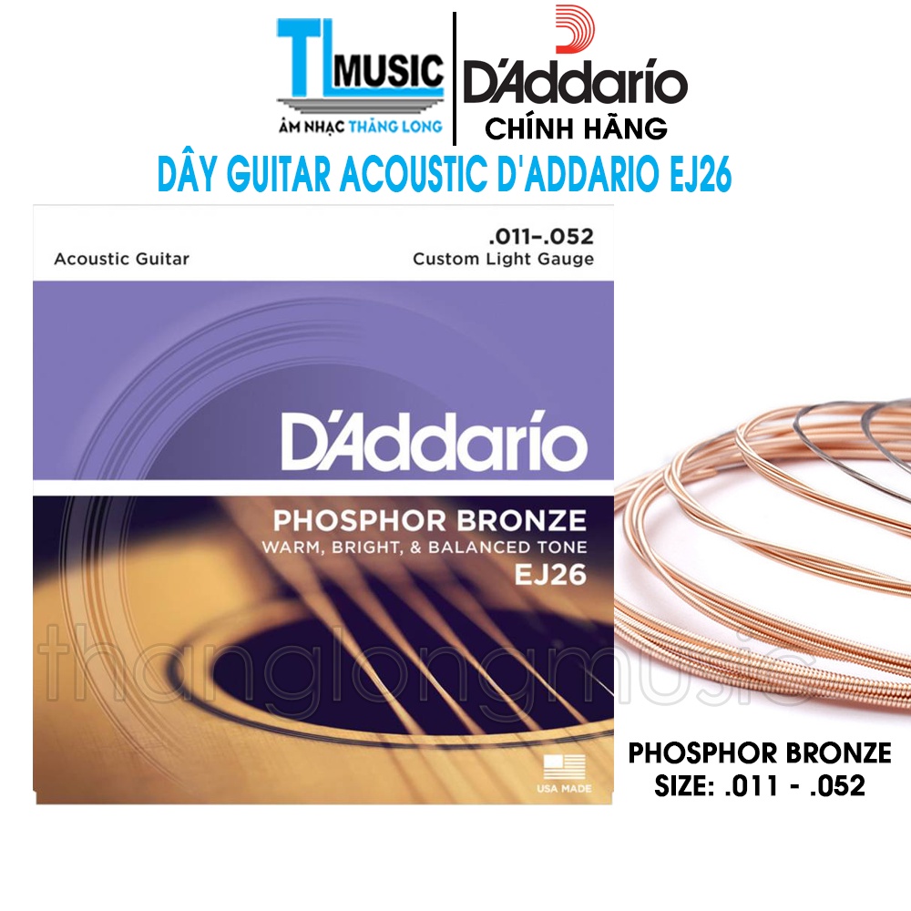 [Chính hãng] Dây đàn Guitar Acoustic D'addario EJ26 (TẶNG KÈM 3 PICK GẢY)