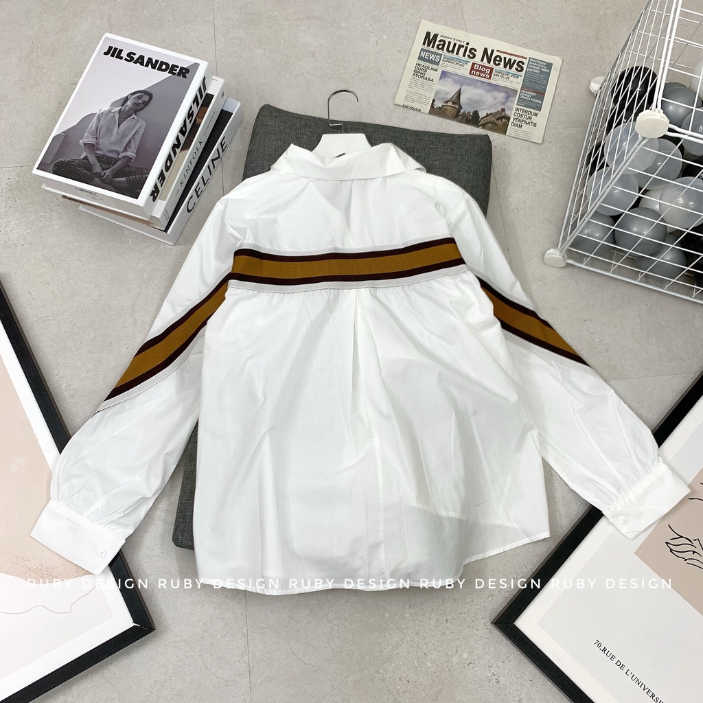 Áo sơ mi nâu viền sau fom rộng cá tính