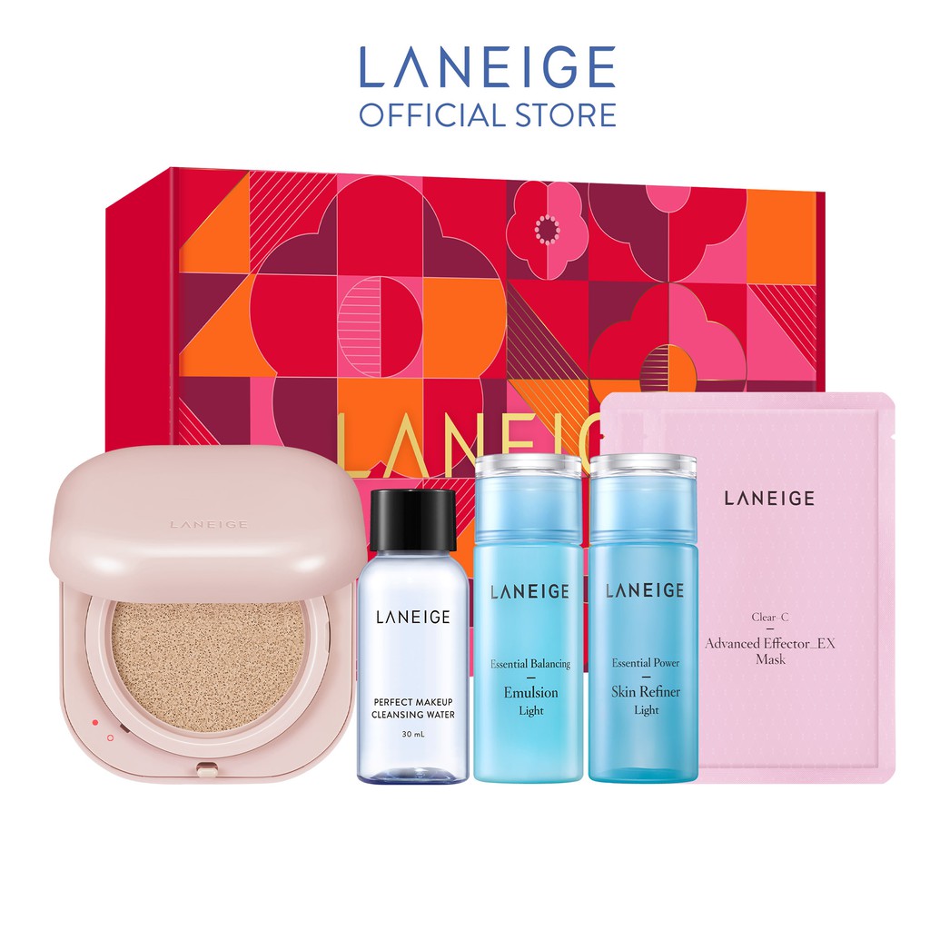 Bộ sản phẩm tẩy trang và cho lớp căng bóng trong 24H LANEIGE Neo Cushion Glow 21N