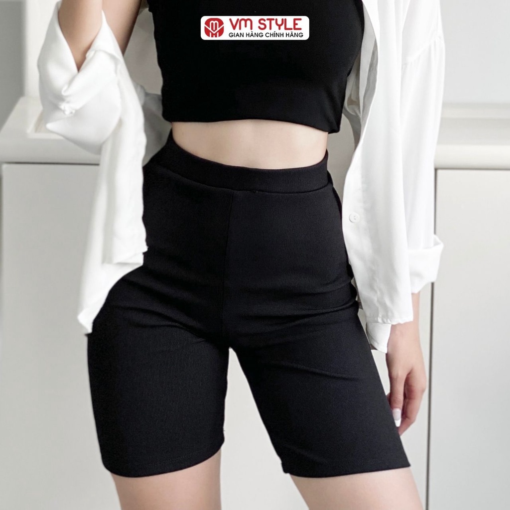 Quần legging lửng chun VM STYLE, biker thun tăm đen ulzzang thời trang nữ 22QL02P22401