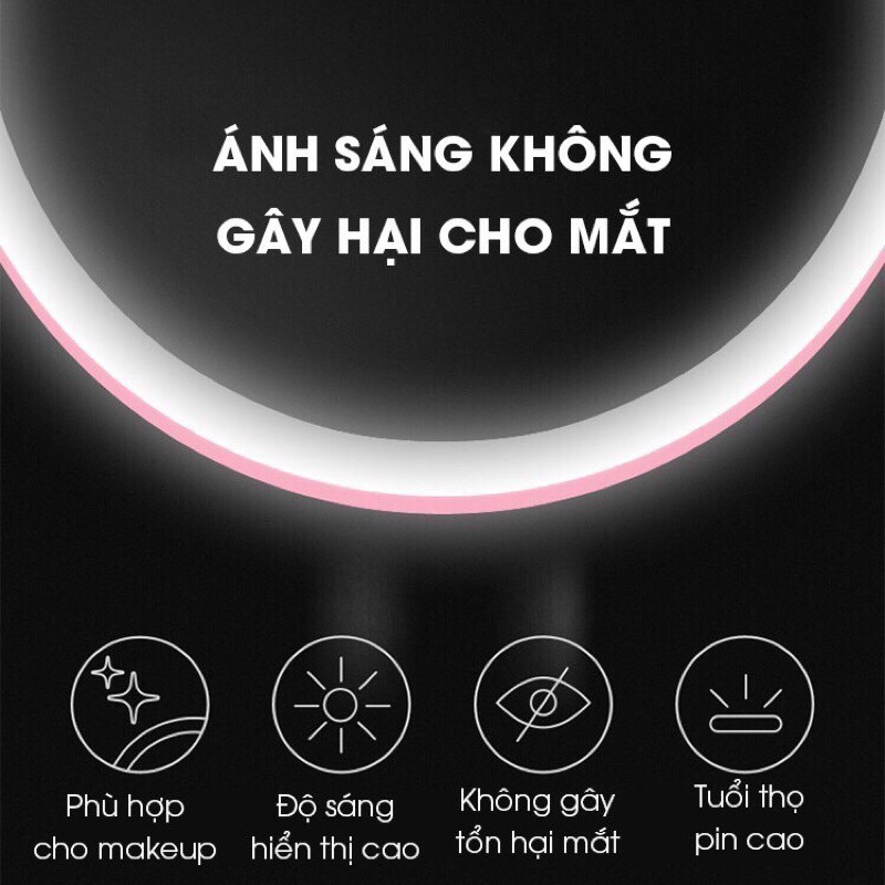 Gương Tròn Trang Điểm Cảm Ứng Đèn Led Tiện Dụng Cao Cấp 3 Chế Độ