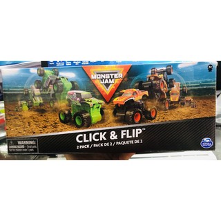 Hộp 2 xe Monster Jam  ấn và nhảy lộn nhào click and flip 1:43