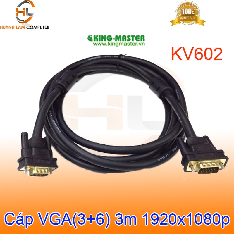 Cáp VGA 3m KingMaster KV602 (3+6) ĐEN FullHD sắc nét - Hàng chính hãng