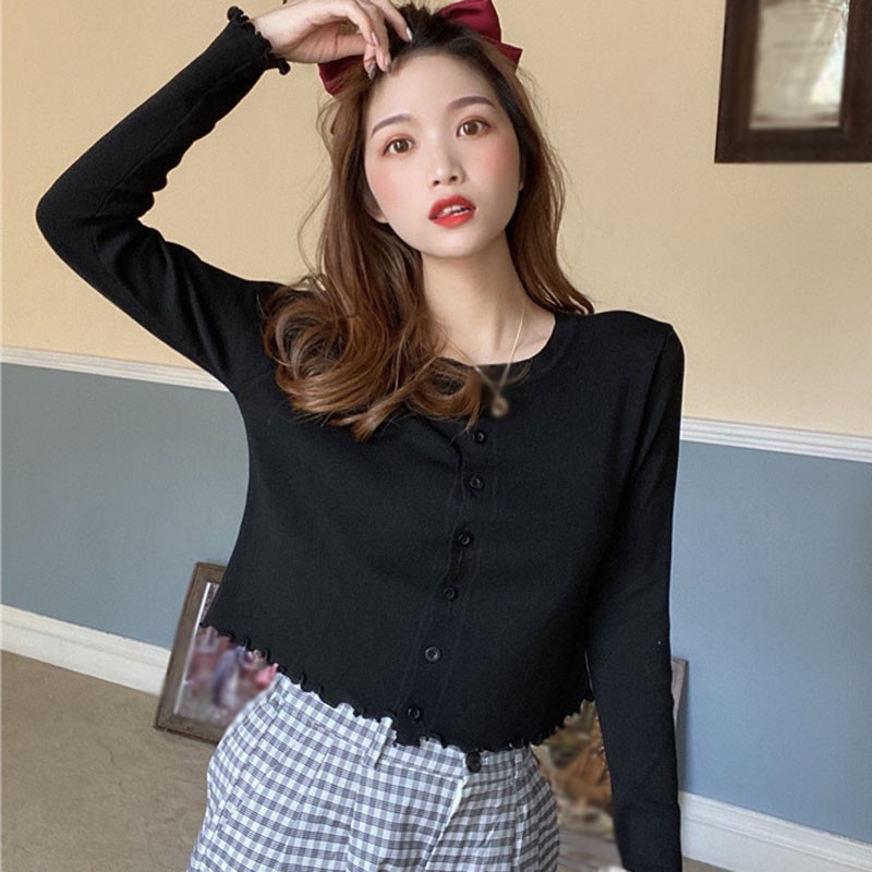 Áo Cardigan Dệt Kim Mỏng Tay Dài Phối Ren Xinh Xắn Cho Nữ