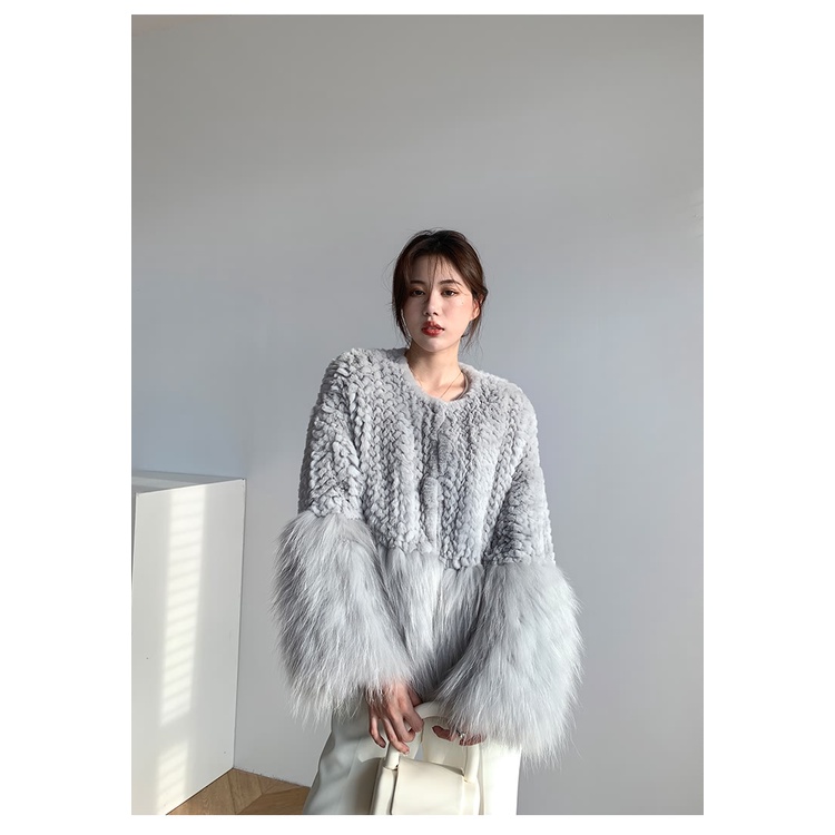 Rex Áo Khoác Lông Thỏ Raccoon Dệt Phối Lông Thỏ Thời Trang Thu Đông 2022 Phong Cách Mới Dành Cho Nữ