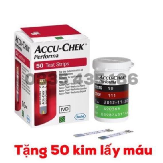 Que thử đường huyết accu check performa 50 (tặng 50 kim lấy máu-kim tròn chích lấy máu)