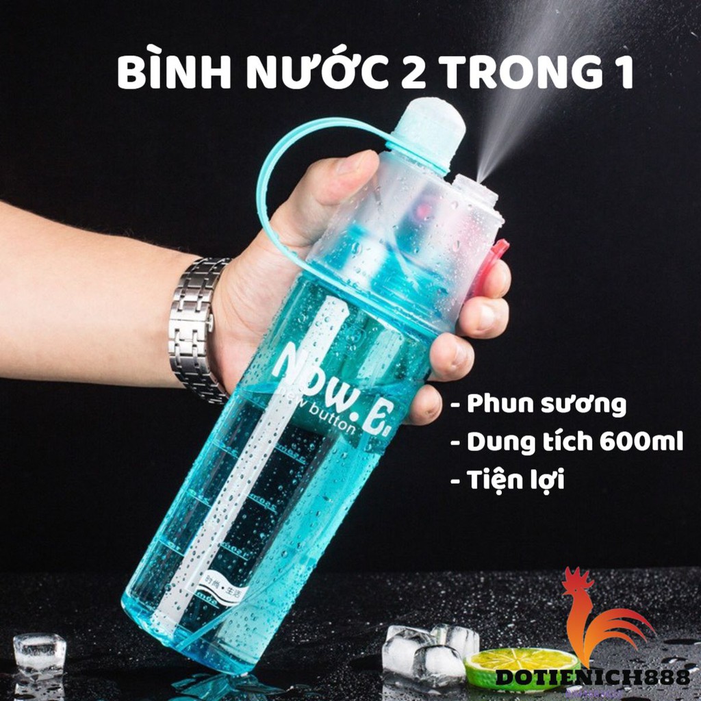 Bình nước thể thao phun sương 2 trong 1có vòi xit dung tích 600 ml, bình nước văn phòng , tập gym