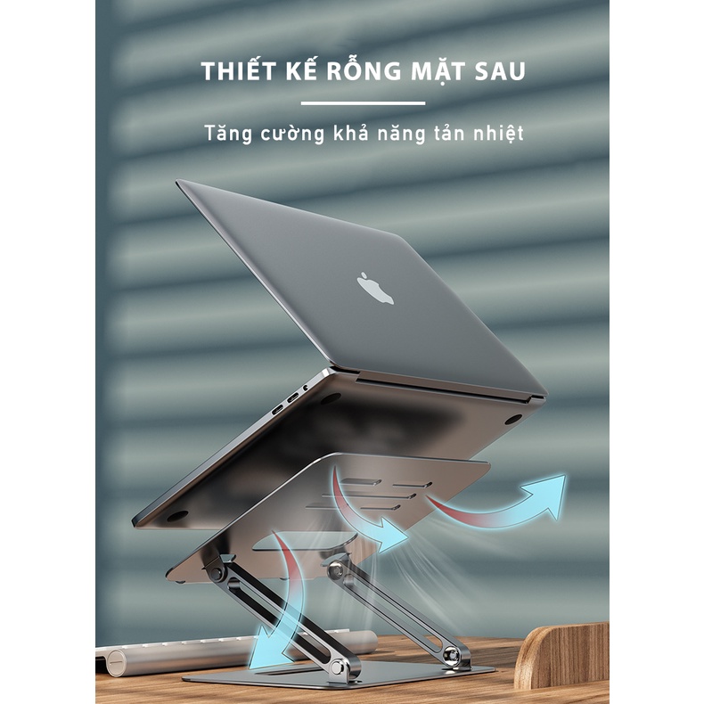 Giá đỡ Laptop,, Macbook, Máy tính, iPad Cao Cấp - Hợp Kim Nhôm Giúp Tản Nhiệt - Tùy Chỉnh Độ Cao Chống Mỏi Cổ, Vai, Gáy