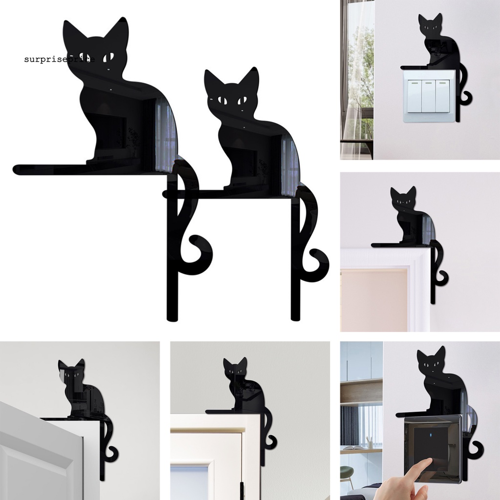 Decal dán tường Hiệu Ứng Gương 3D Hình Con Mèo Dùng Trang Trí Phòng Theo Phong Cách Halloween