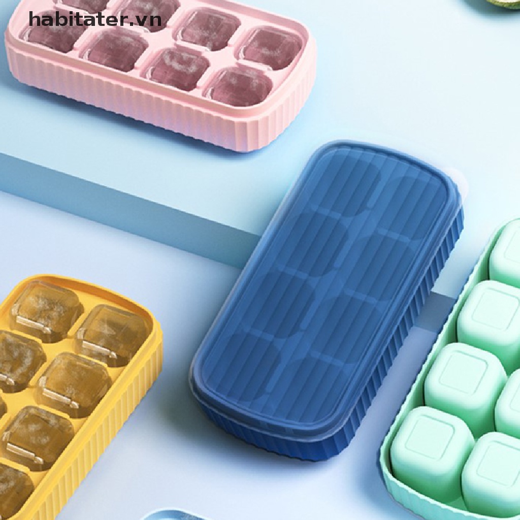 Khuôn Silicon Làm Đá 8 Ngăn Có Nắp Đậy Tiện Dụng