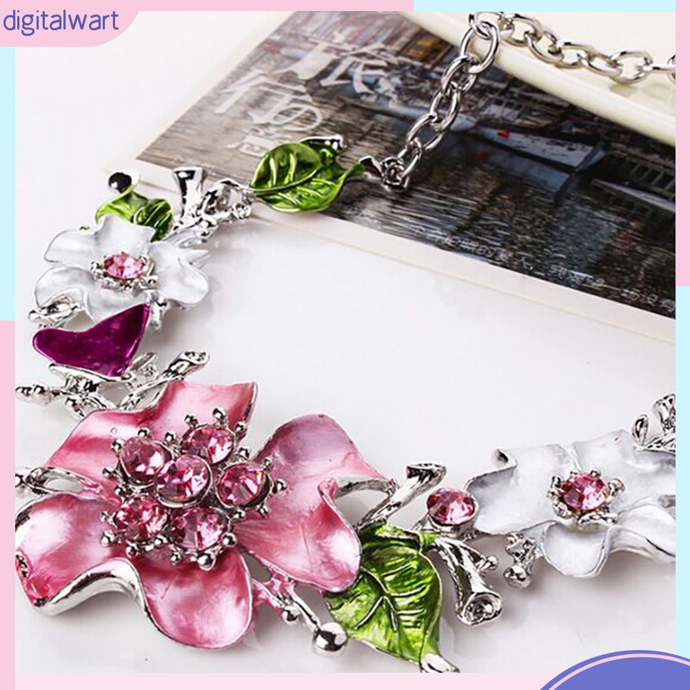 Bộ Vòng cổ + Bông Tai Đính Đá Hình Hoa Nhiều Màu Cho Nữ