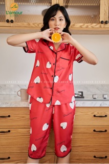 Bộ Lụa hoạ tiết Dâu Tây - Lửng