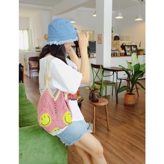 Túi sợi len mặt cười - túi len - túi len handmade
