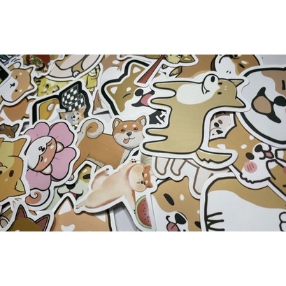 Bộ 25 hình dán Chú chó Shiba, sticker thú cưng, hình dán laptop, pvc chống nước