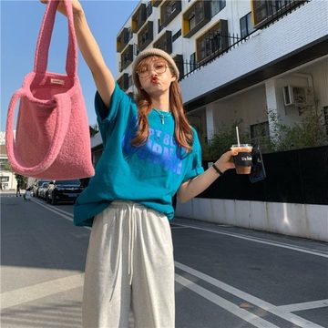 Áo Thun Tay Ngắn Cổ Tròn Dáng Rộng In Chữ Thiết Kế Mới  Thời Trang Theo Phong Cách Hồng Kông Cho Nữ