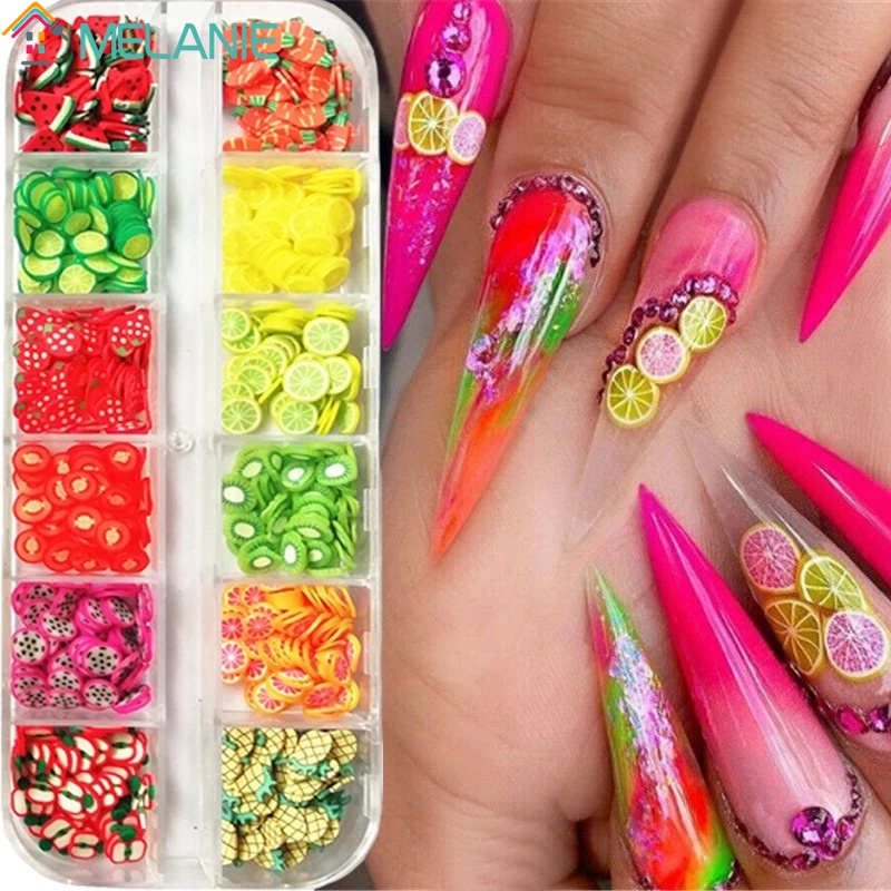 [Hàng mới về] Hộp 12 ngăn đựng phụ kiện trang trí móng tay 3d hình hoa/trái cây