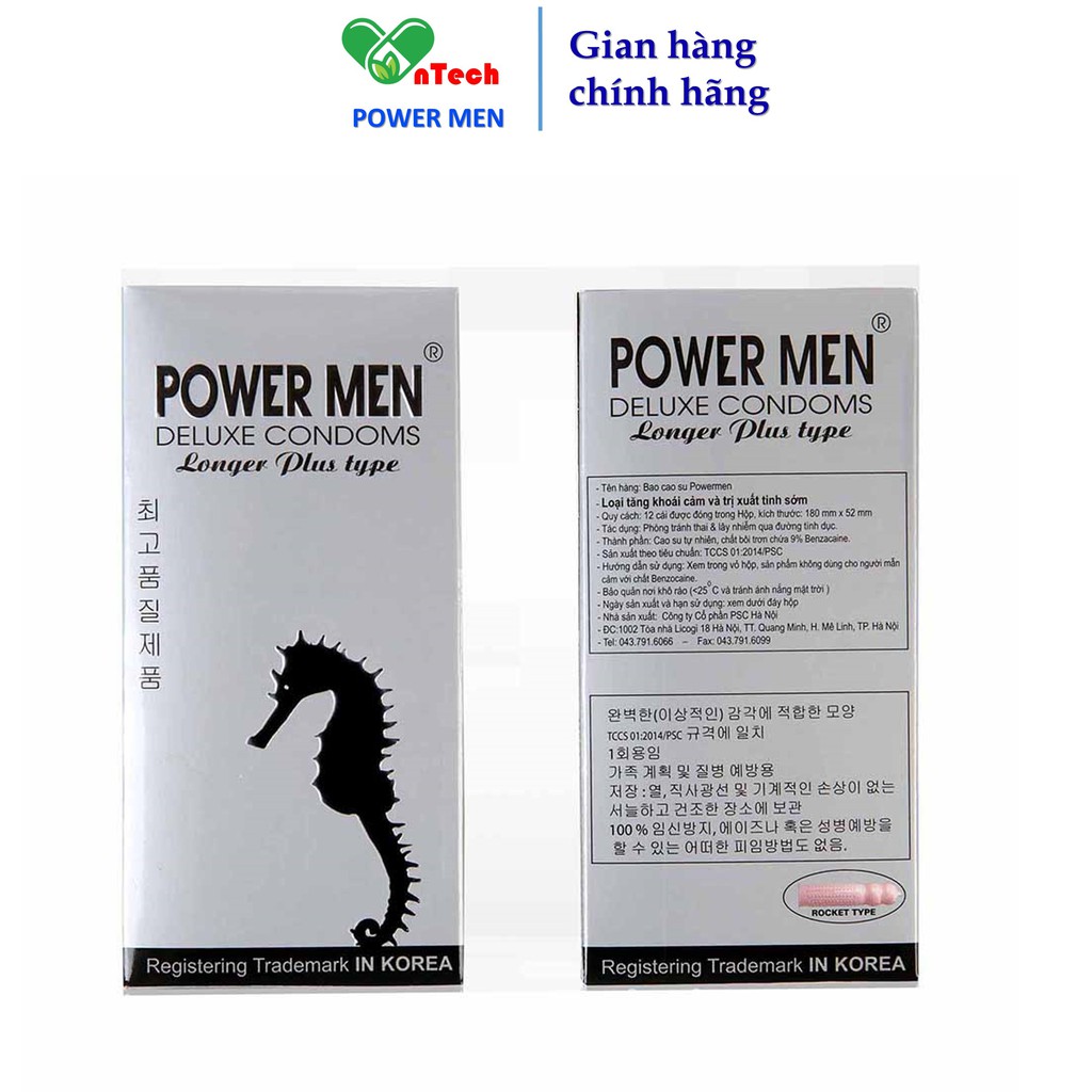 Combo 24 Bao cao su POWER MEN LONGER PLUS gân gai tăng khoái cảm kéo dài thời gian có 9%Benzocain hạn chế xuất tinh sớm