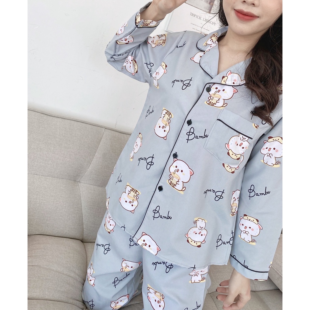 Đồ ngủ nữ mặc nhà pijama dài tay [XẢ HÀNG] HATIBO ở cữ sau sinh, bộ quần áo ngủ loại 1 mềm mát bigsize