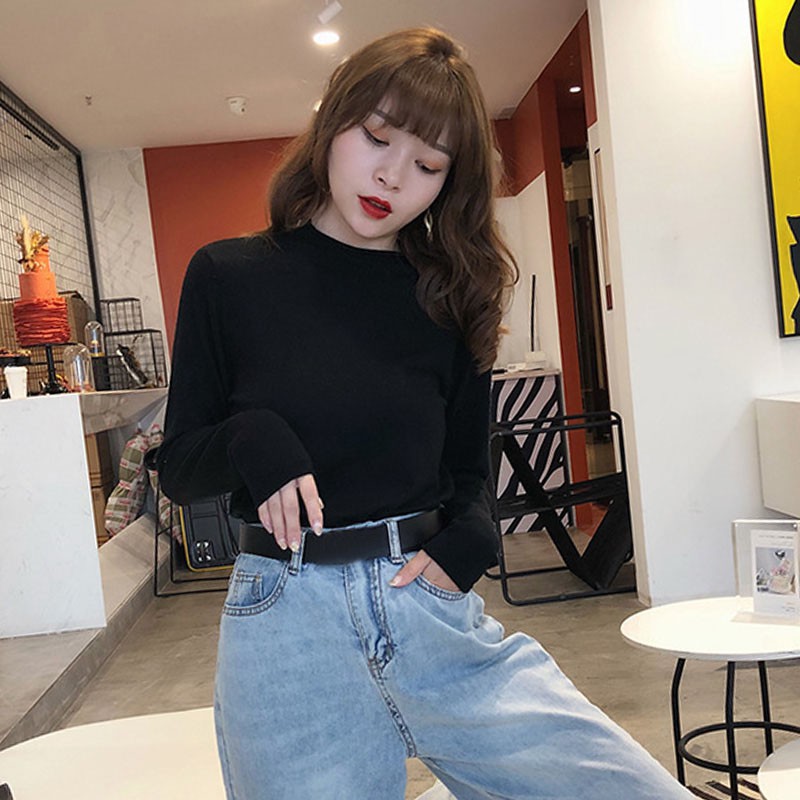 Áo sweater tay dài cổ lọ màu trơn đơn giản thời trang cho nữ