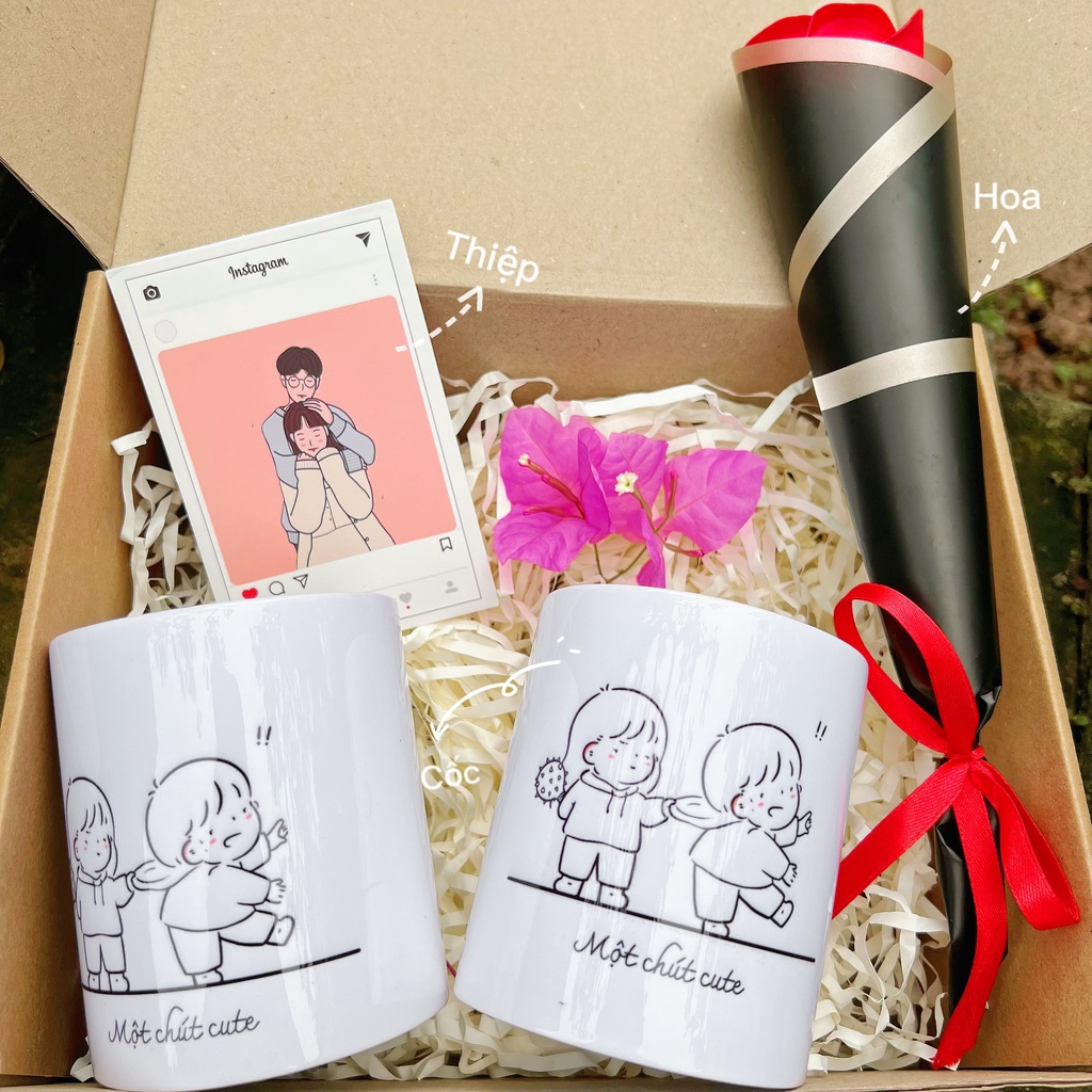 Set quà tặng Cốc đôi kéo mũ Một chút cute dành cho người yêu dịp Valentine,6/4,giáng sinh,20/10,8/3