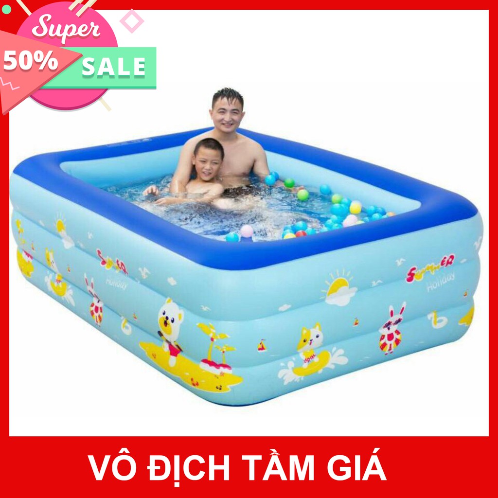 BỂ BƠI PHAO BƠI 3 TẦNG CHỮ NHẬT 1,2M/1,3M/1,5M/1,8M/2,1M + KEO VÁ  giảm giá 50% mua ngay [FREESHIP] [Mã FASHION10K