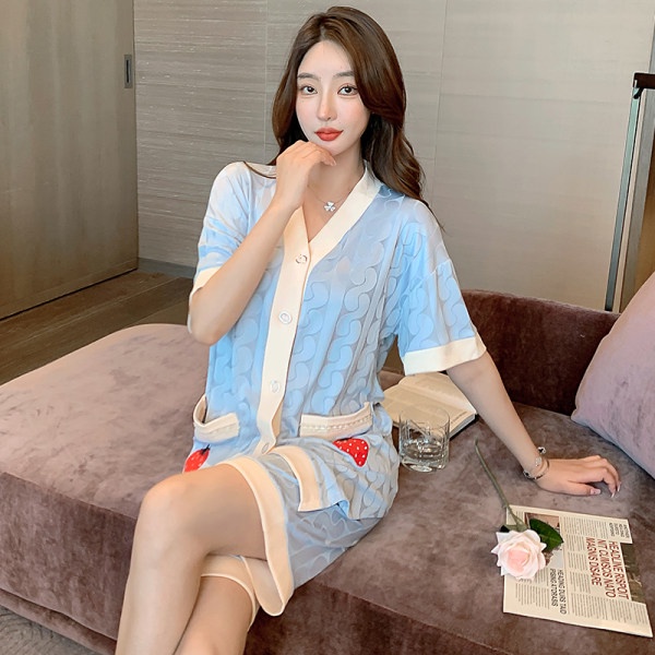 Bộ Đồ Ngủ Tay Ngắn Dáng Rộng Chất Lụa Sữa Phong Cách Hàn Quốc Thời Trang Cho Nữ