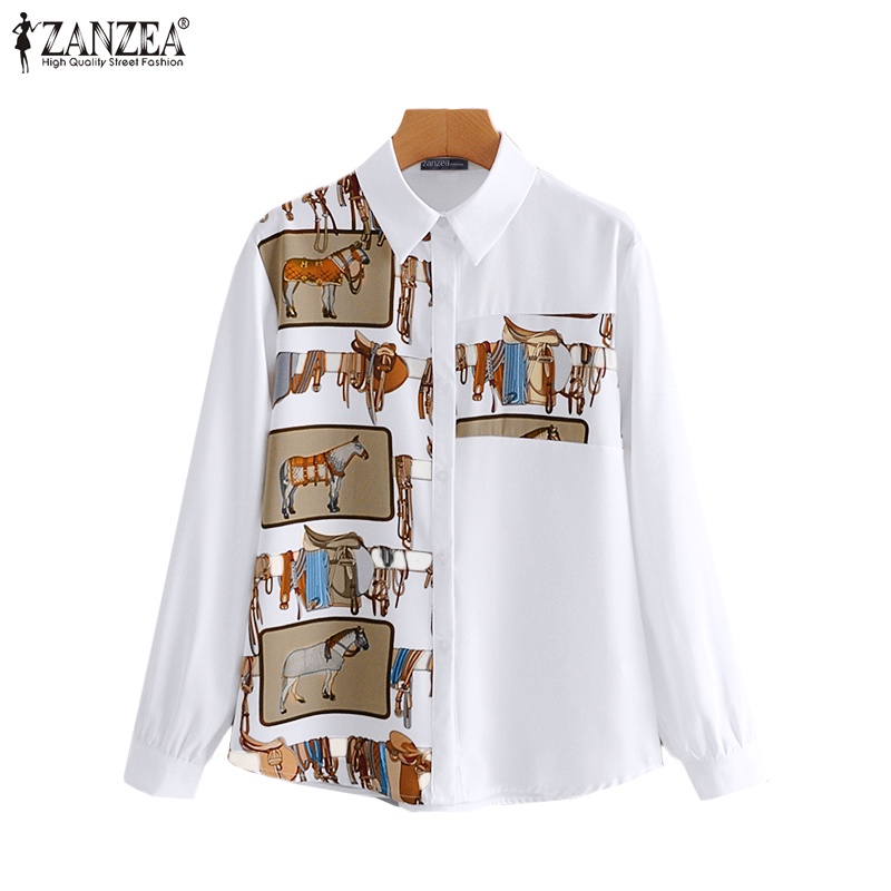 Áo sơ mi Zanzea tay dài dáng rộng cài nút thời trang thích hợp cho nữ