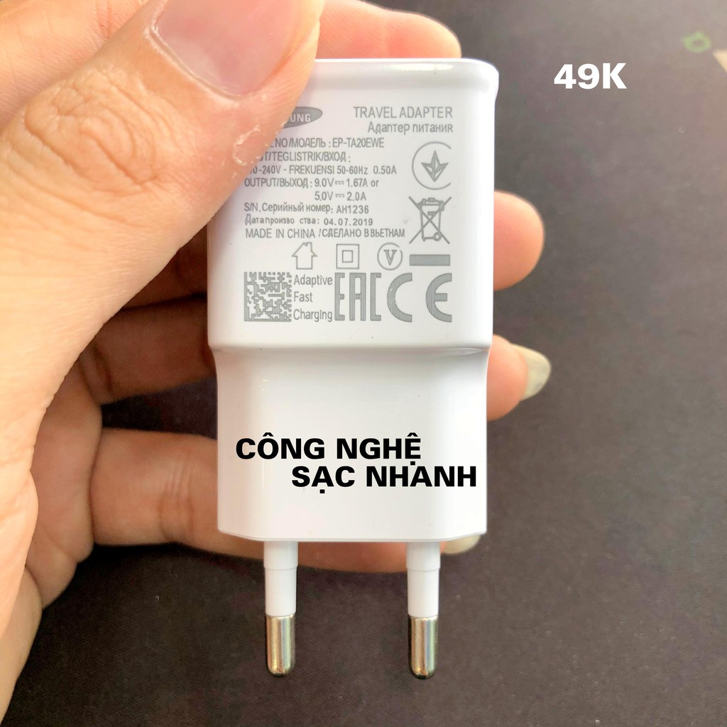 Cóc sạc nhanh Samsung KLH 50, củ sạt Quick charge 3.0 cho android cáp xạc micro, typec