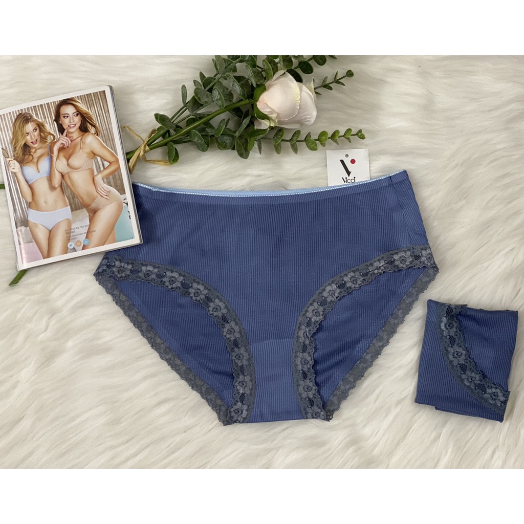 Quần lót nữ thun tăm cotton viền ren, không đường may Vicci 014 siêu kháng khuẩn, khử mùi