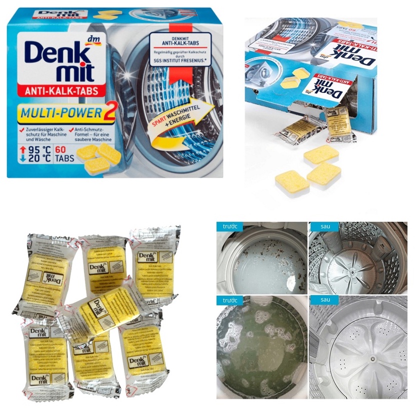 Viên Tẩy Lồng Máy Giặt DENKMIT Viên Vệ Sinh Máy Giặt, Khử Mùi Diệt Khuẩn Hàng Nhập Khẩu Chính Hãng