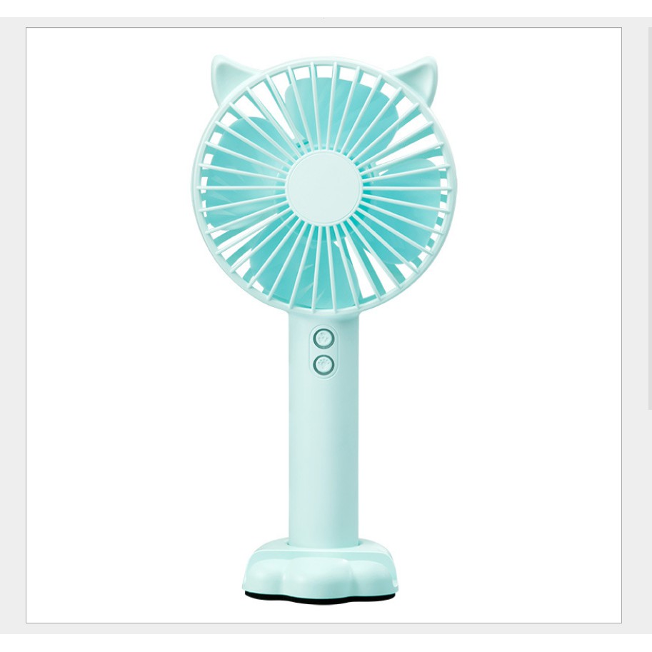 Quạt mini cầm tay tiện dụng handy fan 3 tốc độ gió tai mèo cao cấp có đèn kiêm giá đỡ điện thoại