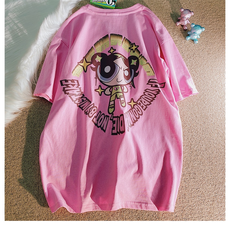 Áo thun Fashmily 100% cotton tay ngắn dáng suông in họa tiết hoạt hình phong cách harajuku Nhật Bản thời trang cho nữ