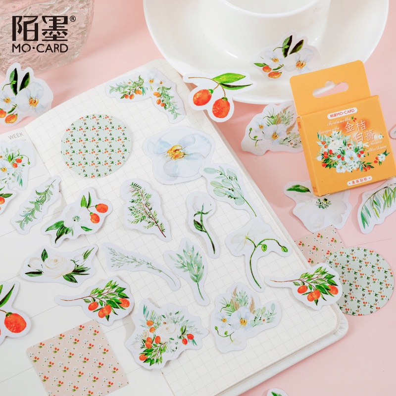 Hộp 46 Nhãn Dán Mo Card Quả Hồng Hoa Trắng Trang Trí Sổ Tay Take Note