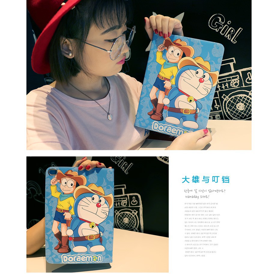 Ốp máy tính bảng nắp gập in hình vẽ Doraemon bằng da PU dành cho Ipad 2017 Pro 9.7