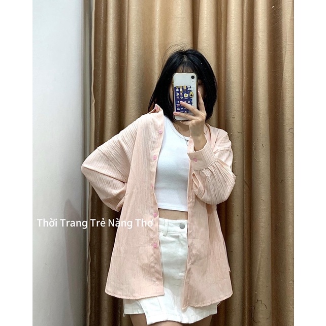 Sơ Mi vải xốp gân phong cách Hàn Quốc siêu dễ thương