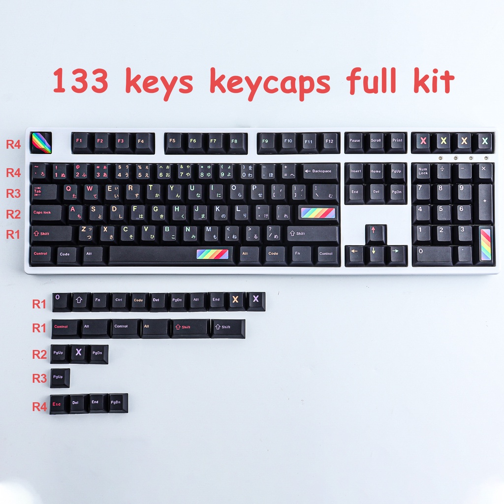 GMK Rainbow keycaps, 133 phím PBT keycaps cherry Profile DYE-SUB Cá nhân hóa GMK Keycaps cho bàn phím cơ