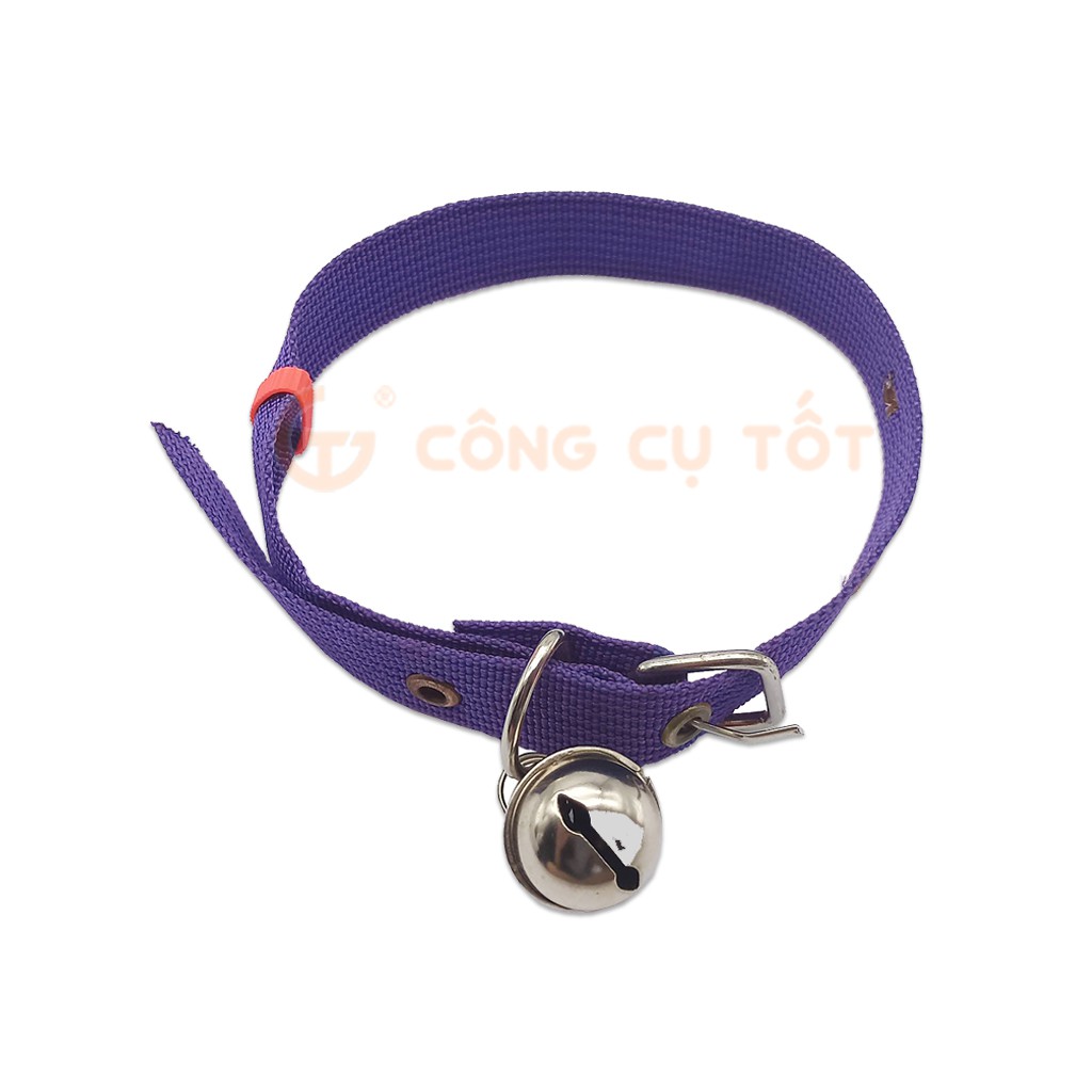 Vòng cổ chó mèo cỡ 21-32cm lục lạc bạc vải dù màu tím đậm