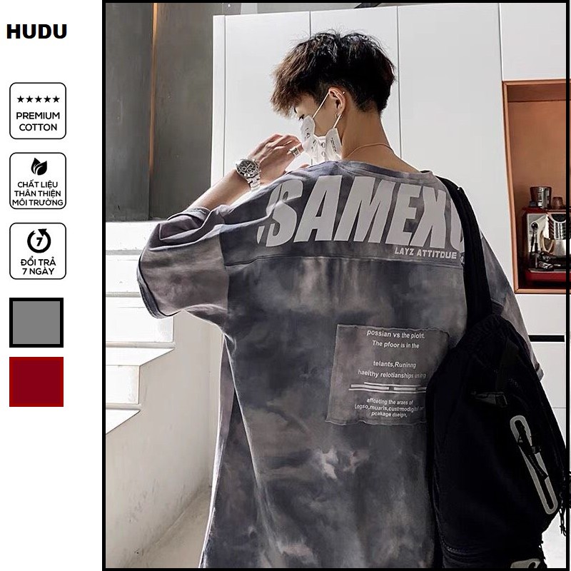 ÁO THUN NAM NỮ UNISEX FORM RỘNG TAY LỠ MÀU XÁM LOANG MỰC IN BỀN RẺ ĐẸP