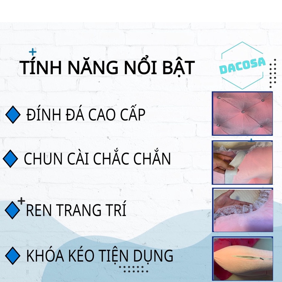Đệm đầu giường, Gối tựa đầu giường đính đá cao cấp đầy đủ kích thước