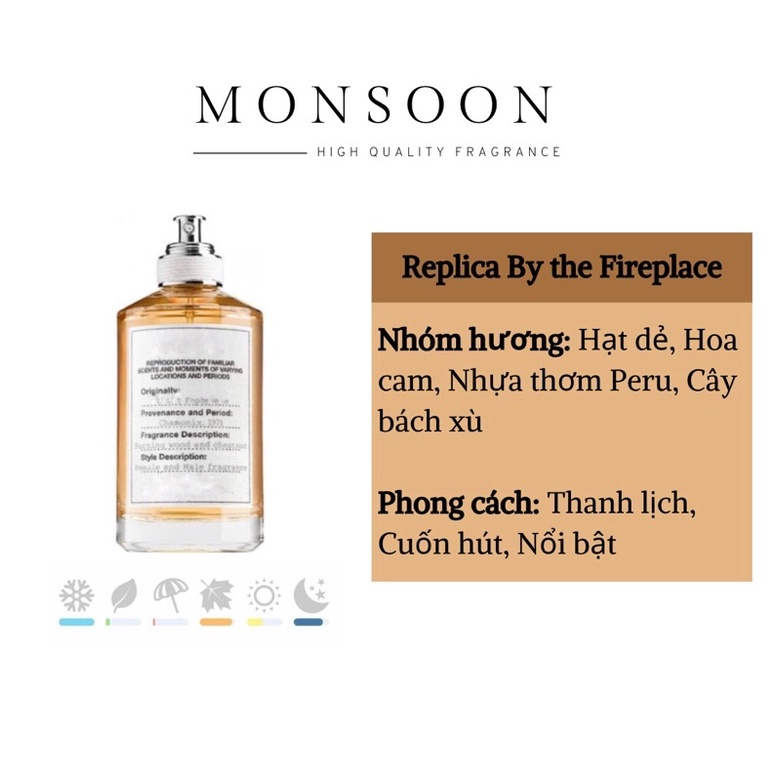 Nước hoa nam nữ (unisex) Replica By The Fire EDP cao cấp Monsoon thơm lâu mùi khói vani gỗ mộc ấm áp ngọt ngào