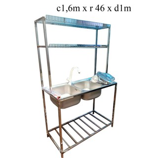 chậu rửa bát 2 hố có 2 giá để bát,đĩa